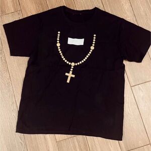 Black Tee with Gold Rosary Graphic - halloween costume